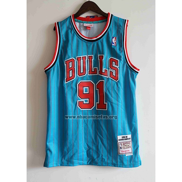 Camiseta Chicago Bulls Dennis Rodman NO 91 Mitchell & Ness 1995-96 Azul